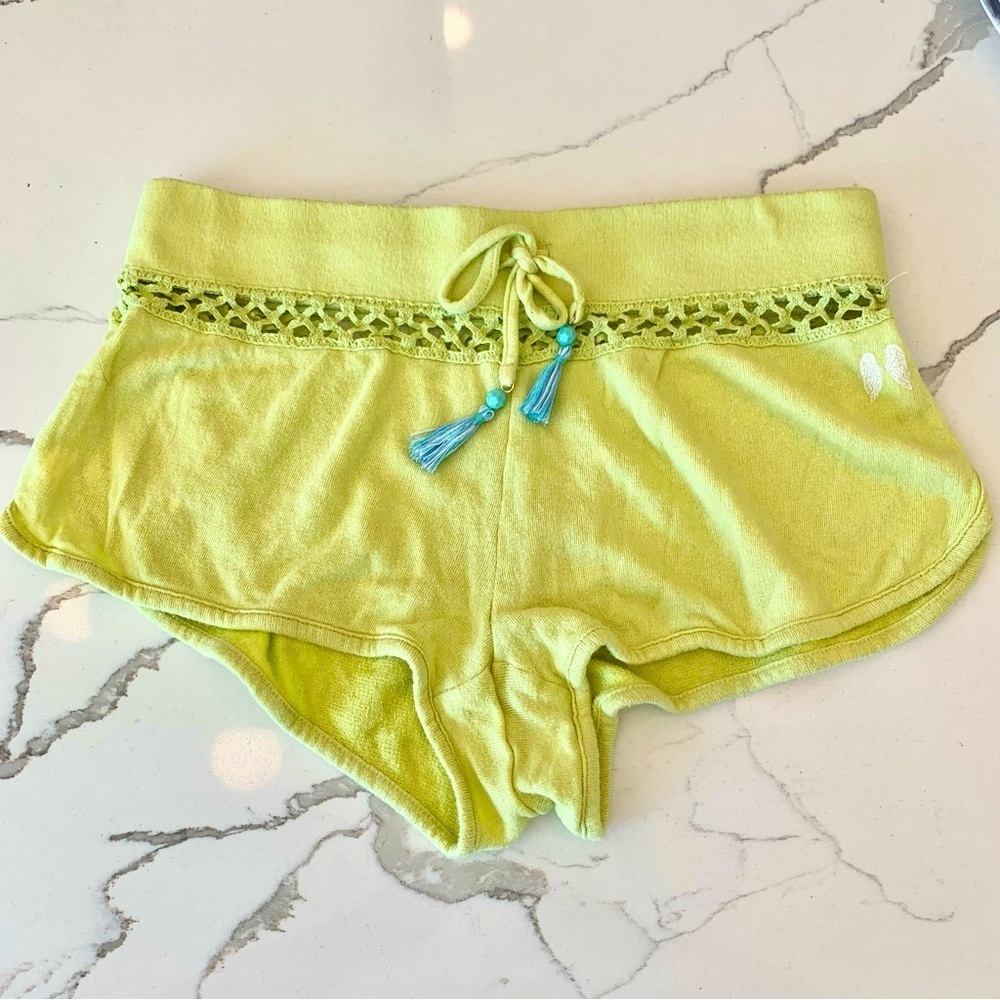 VS Swim Chartreuse Green Knit Swimsuit Bikini Coverup Cover Up Drawstring Shorts